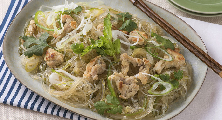 粉豆腐衣の豚肉と春雨の炒めもの